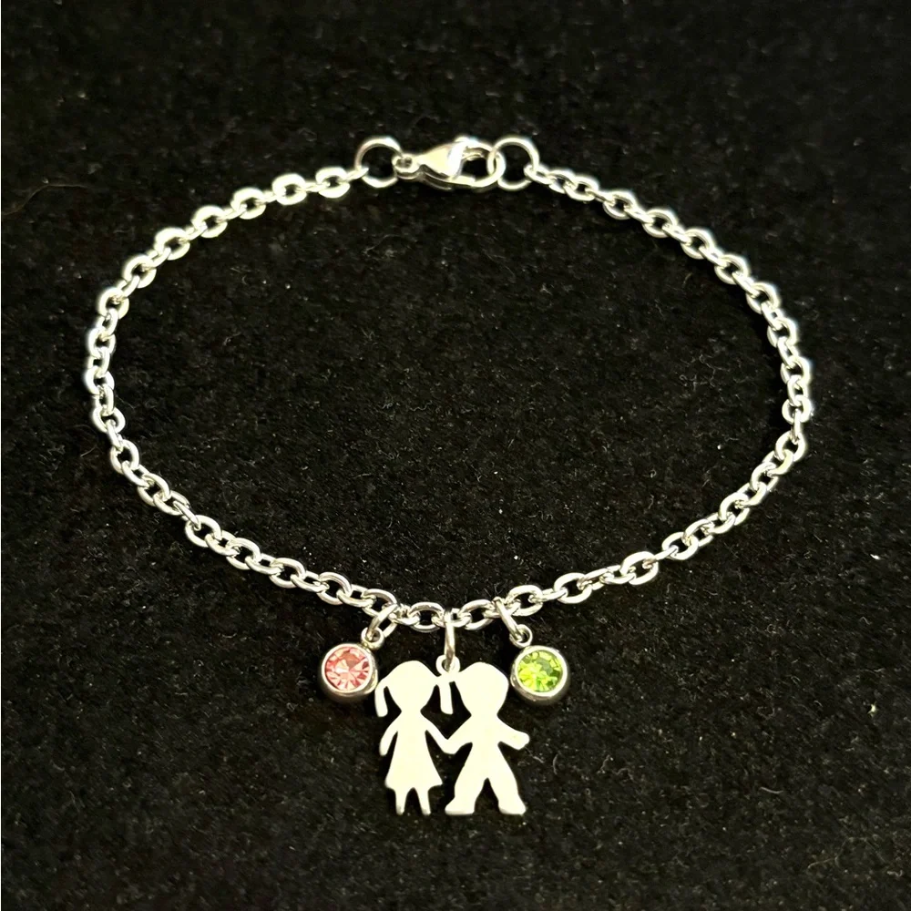 Girl and Boy charm bracelet with birthstones